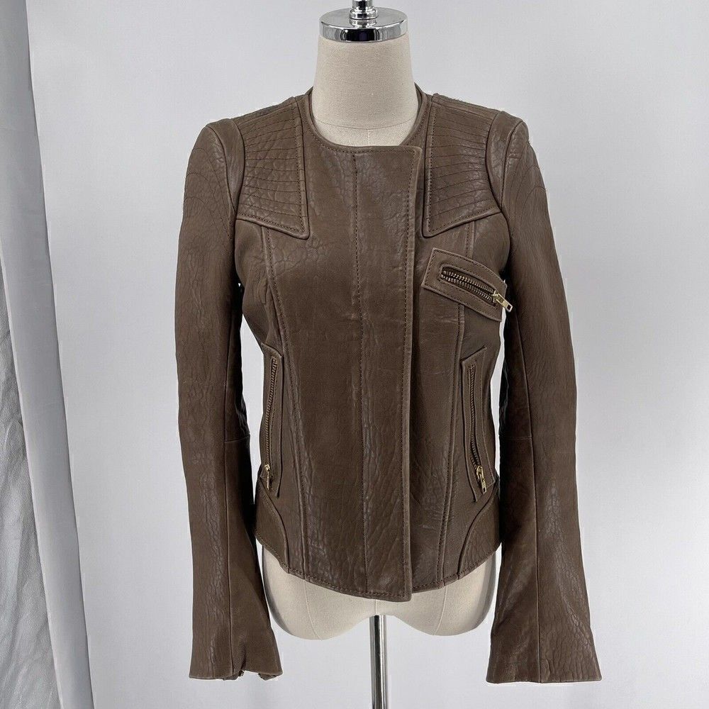 Hoss Intropia Designer LAMB LEATHER brown biker jacket EU 36 bomber - Picture 10 of 10